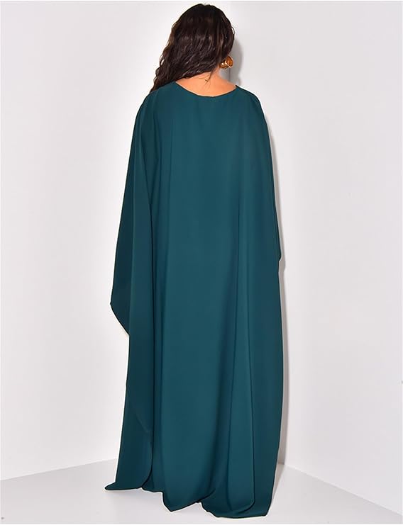 Chic Und Stil | Elegant Maxi Dress with Round Neckline & Wide Sleeves – Women's Evening Dress with High Waist Long Dress for Festive Occasions