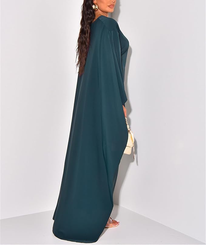 Chic Und Stil | Elegant Maxi Dress with Round Neckline & Wide Sleeves – Women's Evening Dress with High Waist Long Dress for Festive Occasions