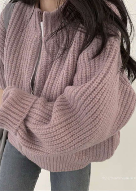 Lune London | Zipper Chunky Knit Cardigan - Oversized Ribbed Jacket
