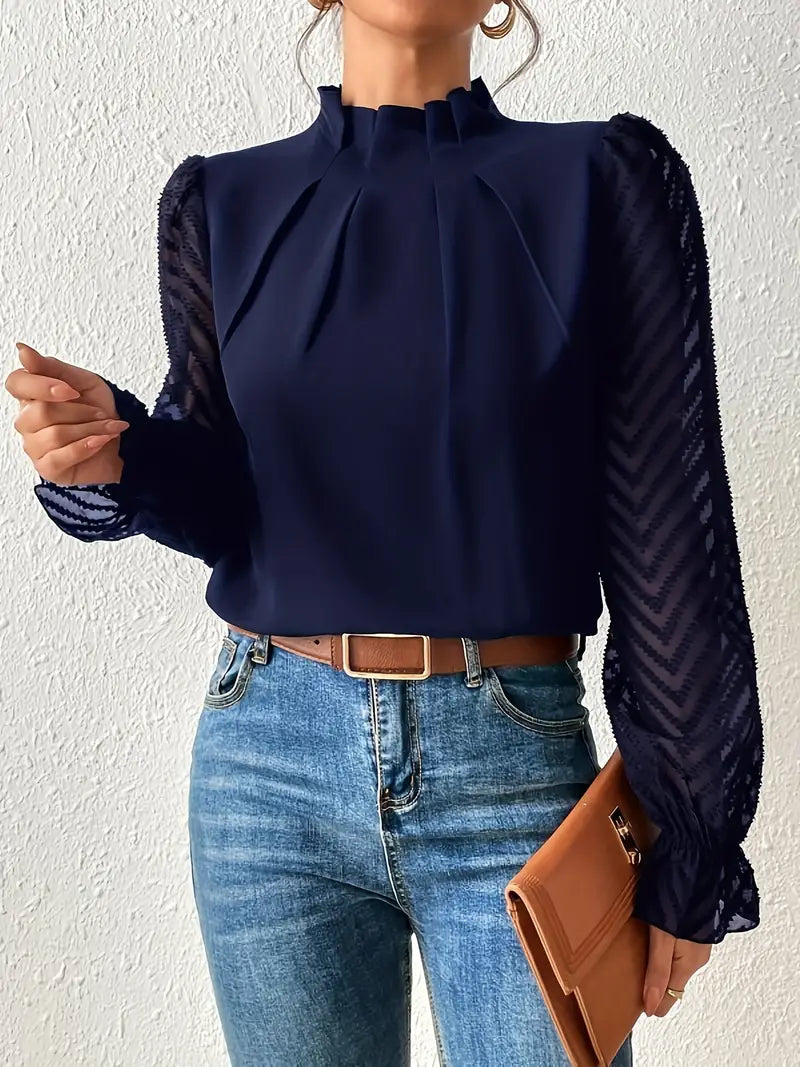 Lune London | Blouse Stylish Pleated Top with Mesh Sleeves for Women