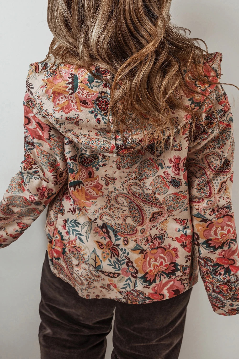 Lune London | Vintage Paisley Flower Printed Sherpa Lined Hoodie