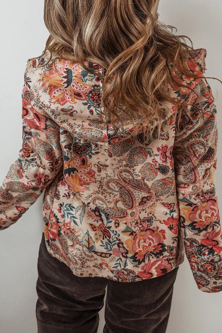 Lune London | Vintage Paisley Flower Printed Sherpa Lined Hoodie