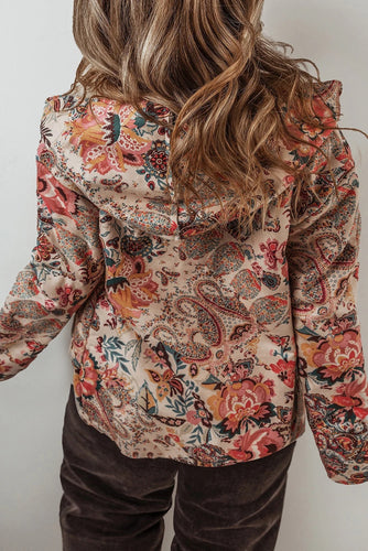 Lune London | Vintage Paisley Flower Printed Sherpa Lined Hoodie