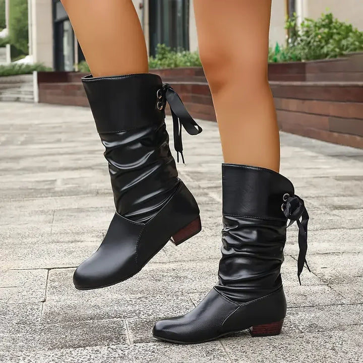 Lune London | Women's Fashion Lacing Chunky Heel Boots Up to the Calf