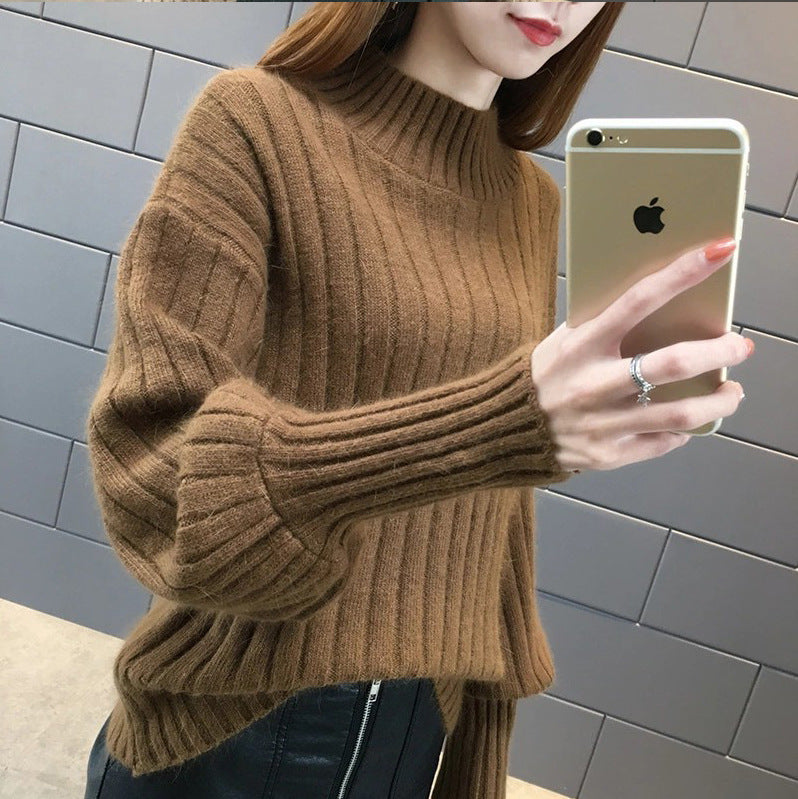 Thick knit sweater for women with high collar and textured design Lune London