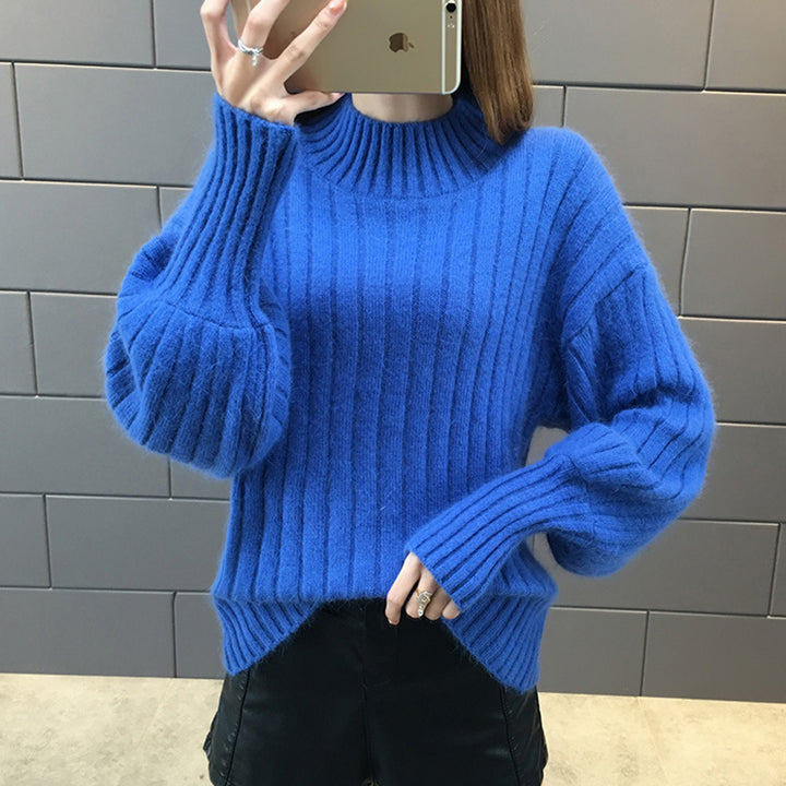 Thick knit sweater for women with high collar and textured design Lune London