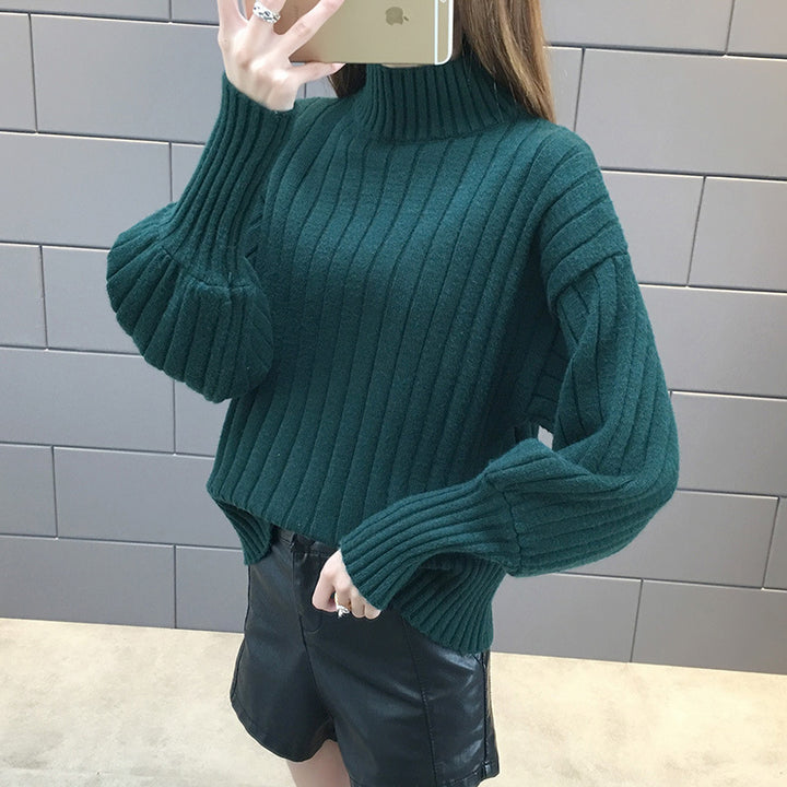Thick knit sweater for women with high collar and textured design Lune London