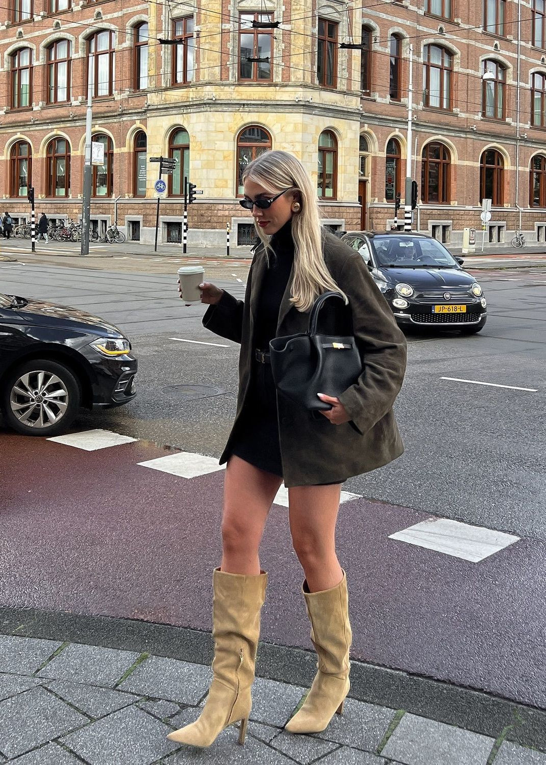 Lune London | Faux Suede Tailored Blazer in Deep Olive