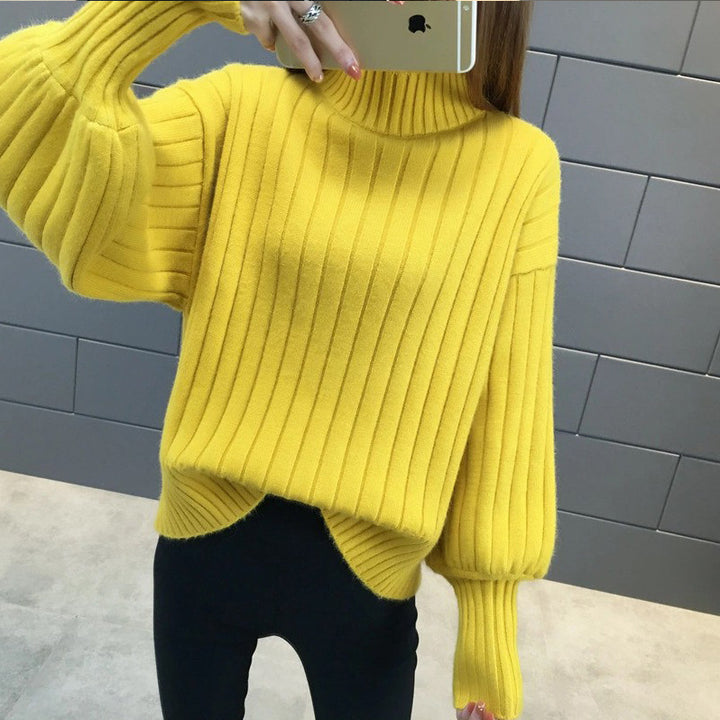 Thick knit sweater for women with high collar and textured design Lune London