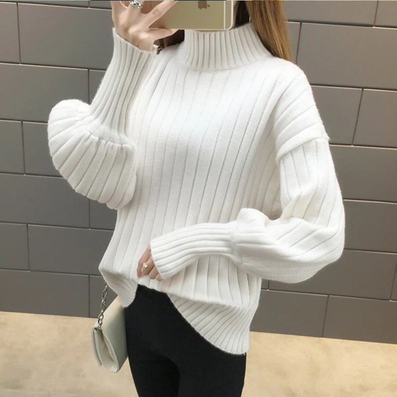 Thick knit sweater for women with high collar and textured design Lune London
