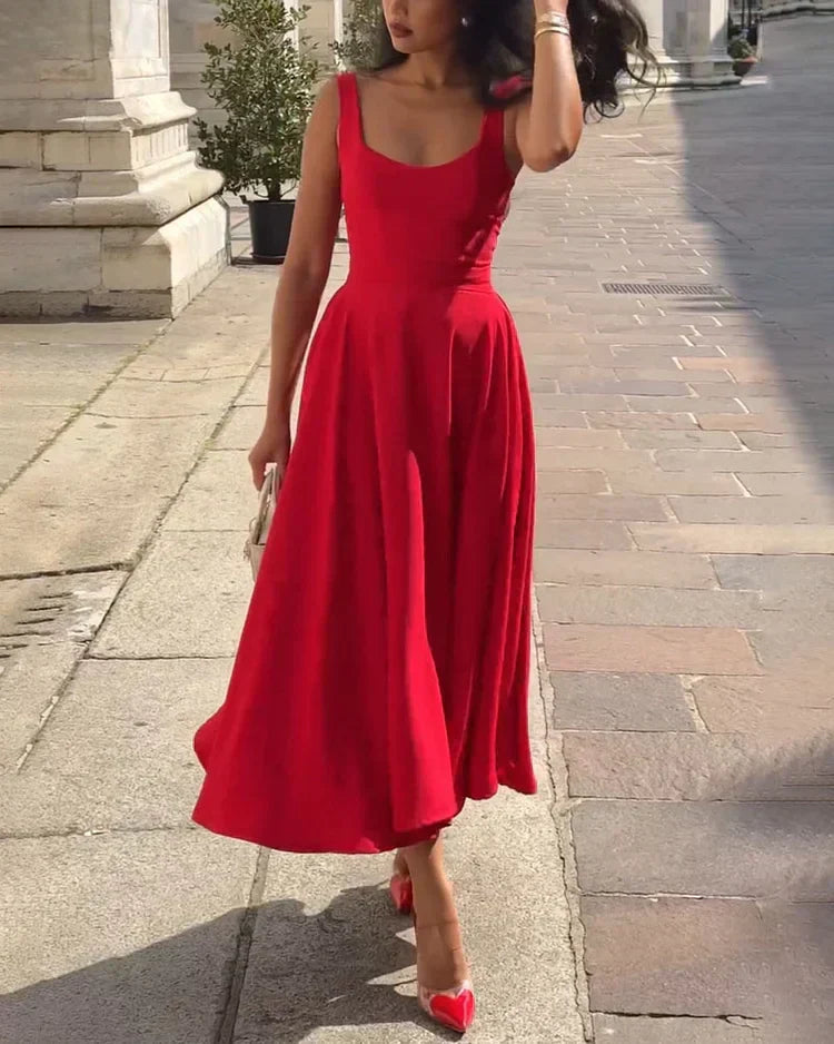 Lune London | Red Fitted Midi Dress with Straps