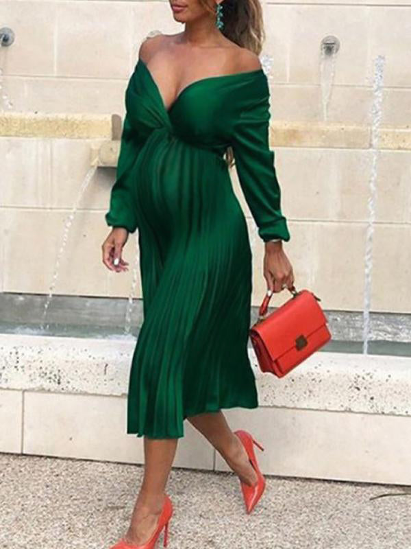 Lune London | Maternity Chaps Maxi Dresses Elegant Pleated Off-Shoulder Cocktail Dresses