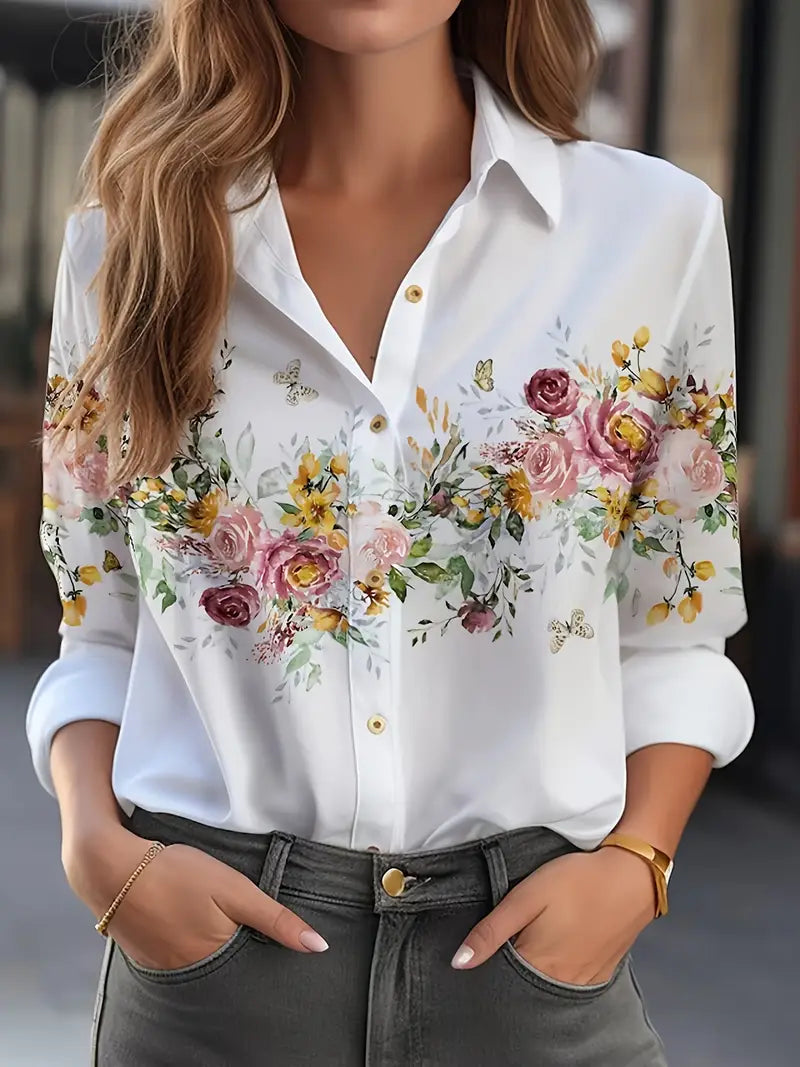 Lune London | Blouse for women with floral pattern, casual shirt blouse with long sleeves