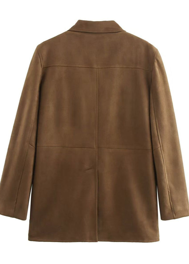 Lune London | Suede Button-Front Blazer with Patch Pockets