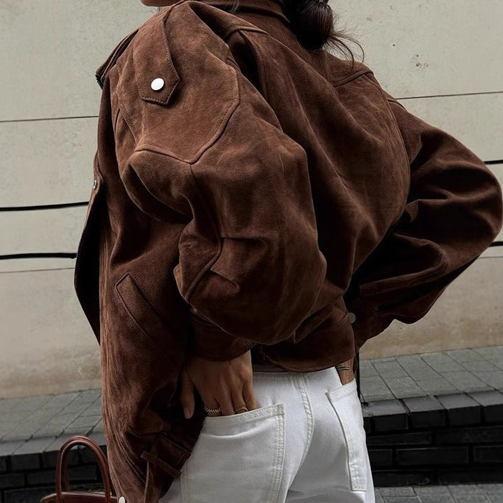 Chic und Stil | Oversized bomber jacket in a suede look with an asymmetrical zipper