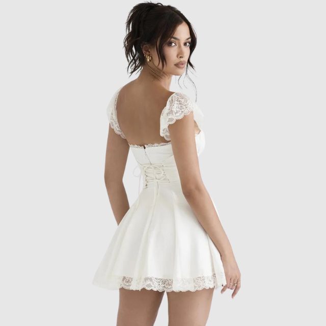 Lune London | Square neck dress with lace edge