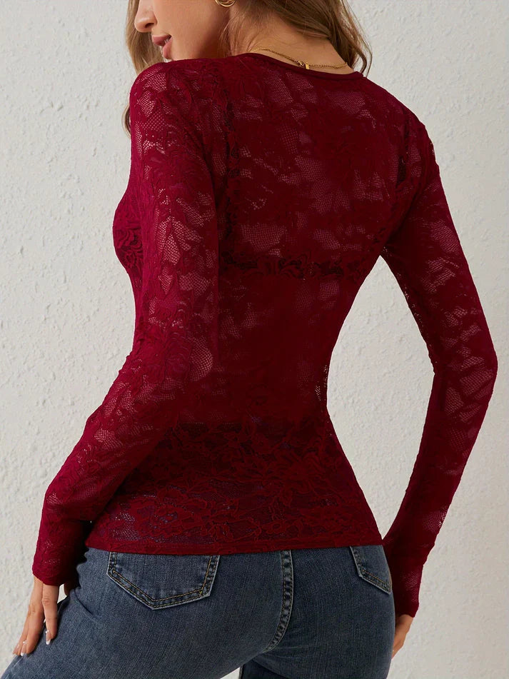 Lune London | Long Sleeve Top with V-Neck and Lace