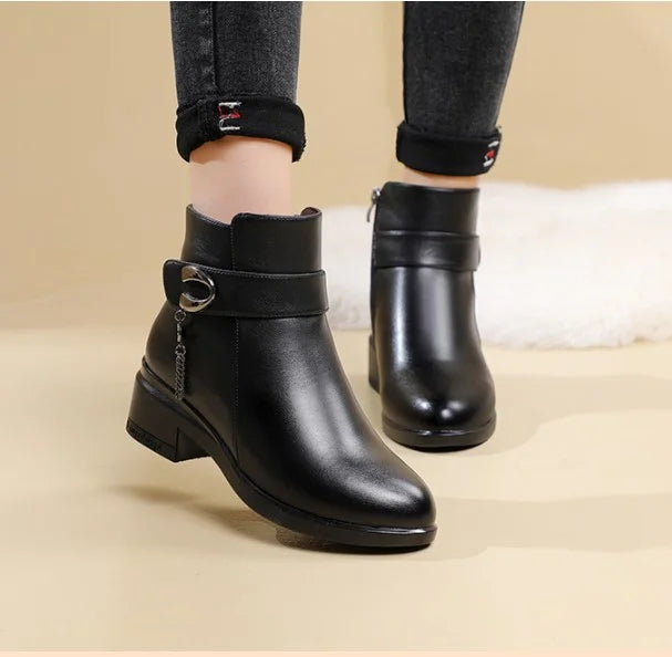 Lune London | Women's Genuine Leather Metal Buckle Velvet Boots