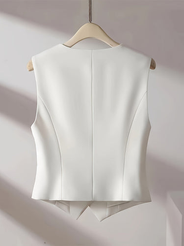 Lune London | Solid Color Sleeveless Vest with V-Neck and Button Closure