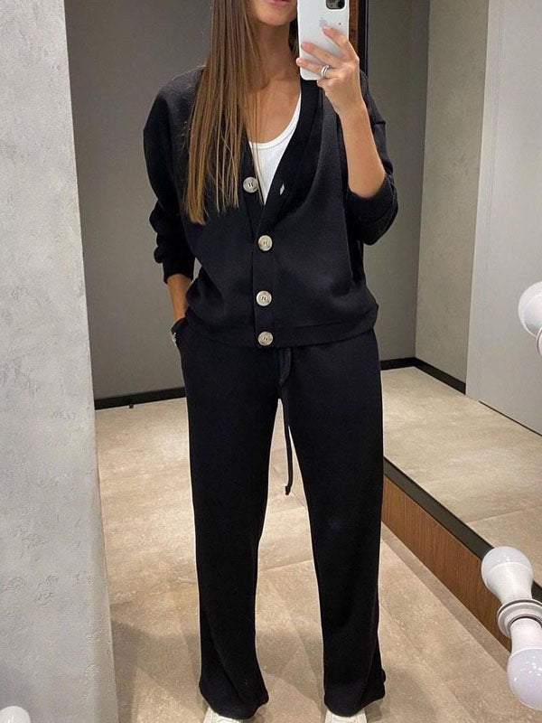Lune London | Casual V-Neck Sweater and Pants Set