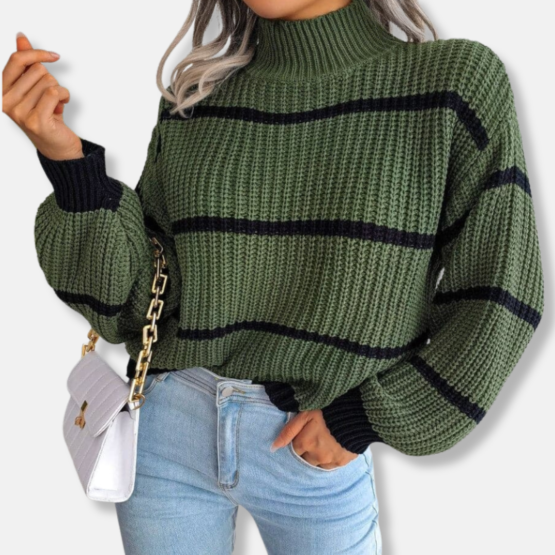 Lune London | Knitted sweater - Soft ribbed turtleneck - Loose fit - Classic stripes