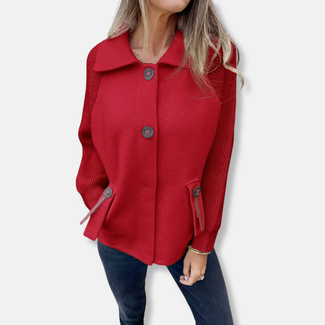 Lune London | Jacket - Casual Cut - Knitted Sleeves - With Lapel - Button Closure