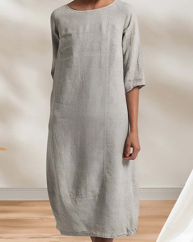 Lune London | Ladies Casual Linen Look Simple Midi Dress
