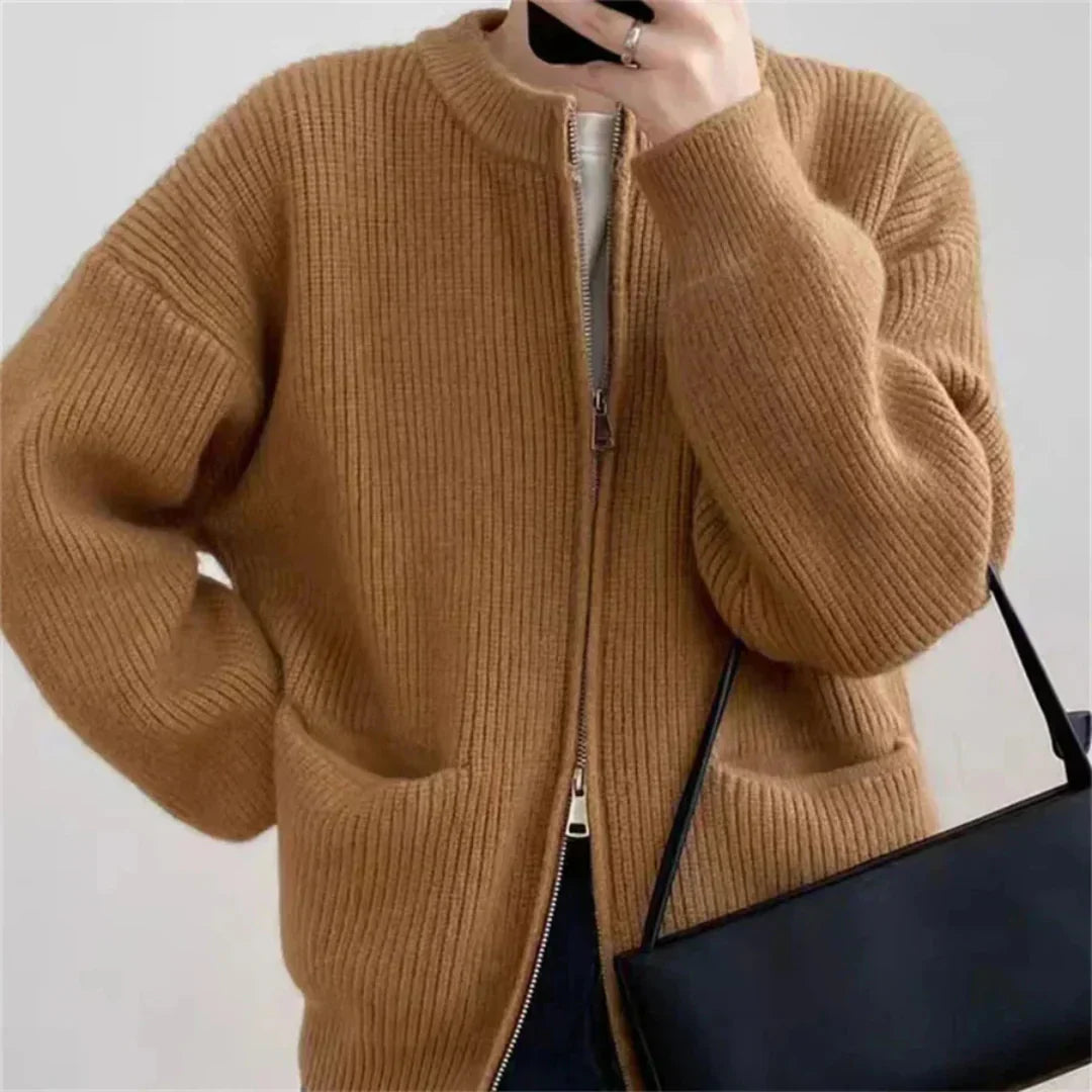 Lune London | Cardigan - Ribbed Texture - Zipper - Oversized Fit - With Pockets