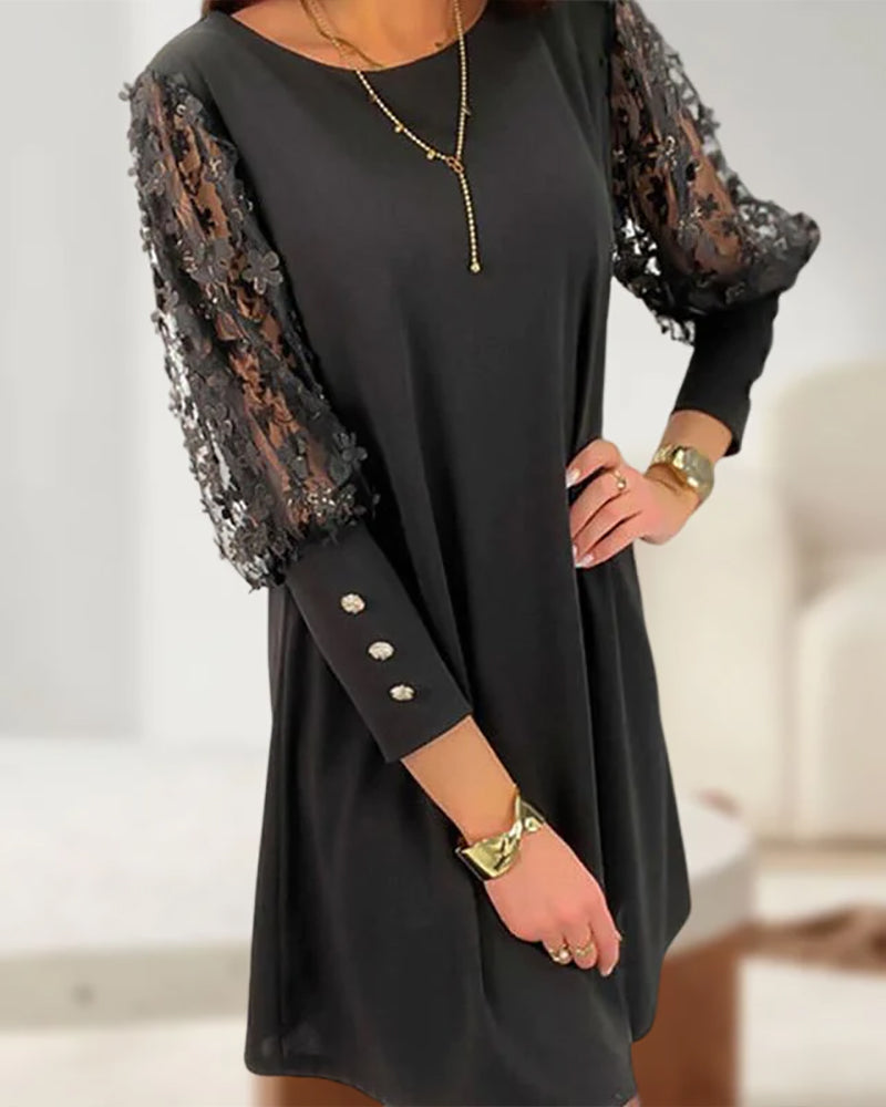 Lune London | Solid Color Dress with Round Neckline and Puff Sleeves