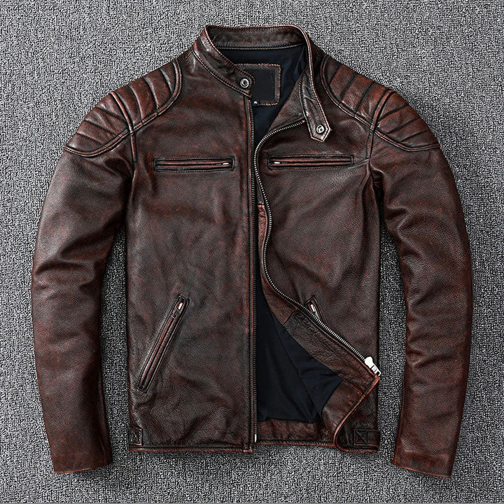 Veste de Motard Classique en Cuir de Vache - ChicUndStil