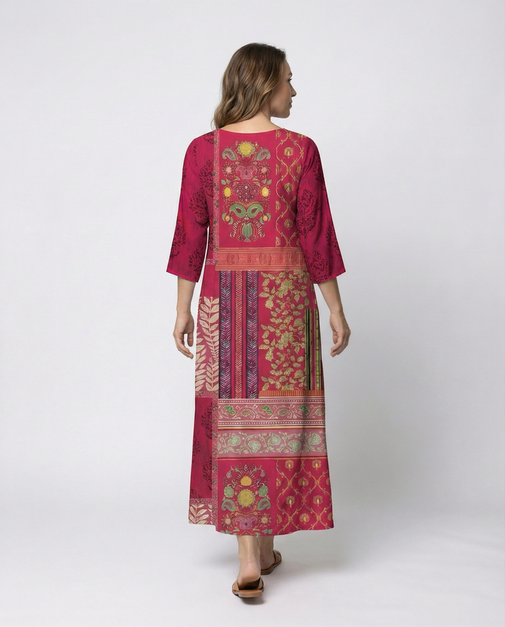 Women's Boho Kaftan Dress with Flowing Fabric & Side Slit Lune London