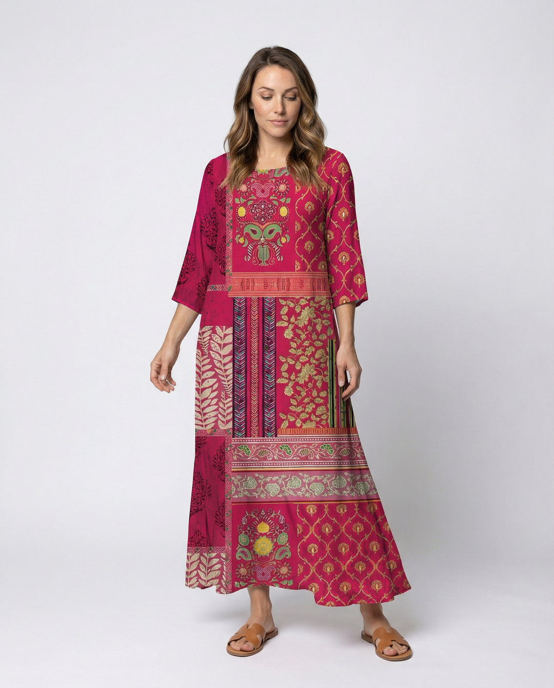 Women's Boho Kaftan Dress with Flowing Fabric & Side Slit Lune London