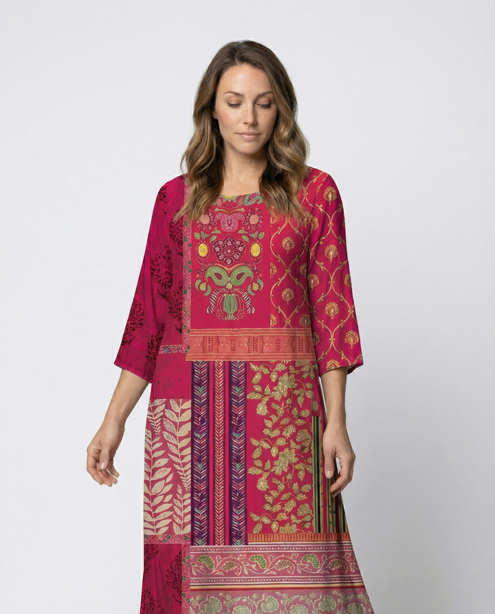Women's Boho Kaftan Dress with Flowing Fabric & Side Slit Lune London
