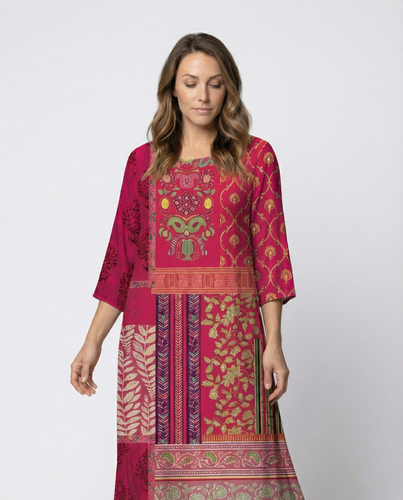 Women's Boho Kaftan Dress with Flowing Fabric & Side Slit Lune London