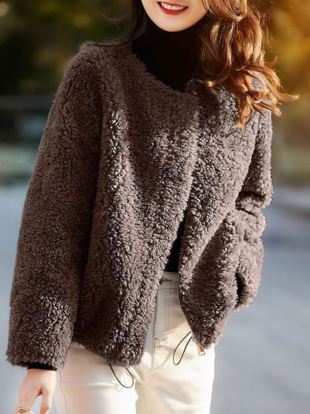Lune London | Casual solid color textured fleece outerwear