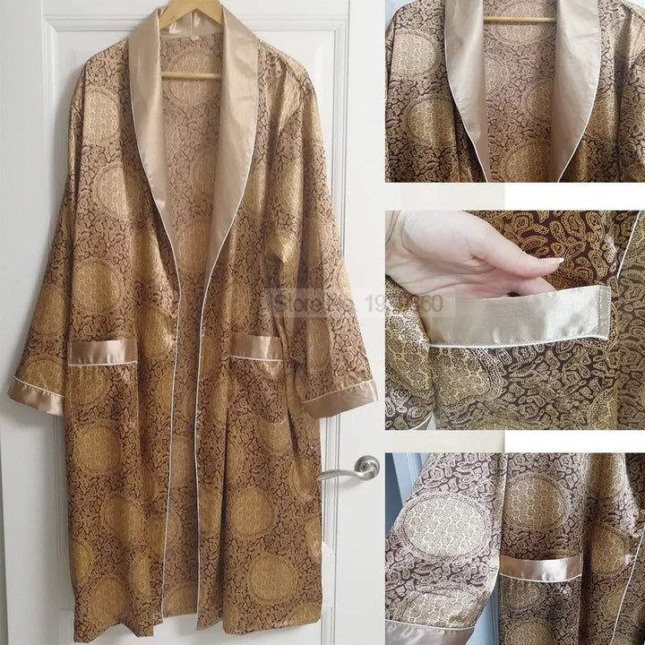 Lune London | Gold Print Luxury Satin Bathrobe