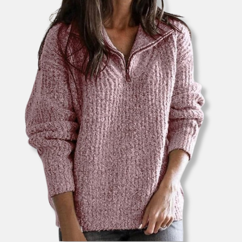 Lune London | Ribbed Half-Zip Collar Sweater - Solid Casual Fit Sweater
