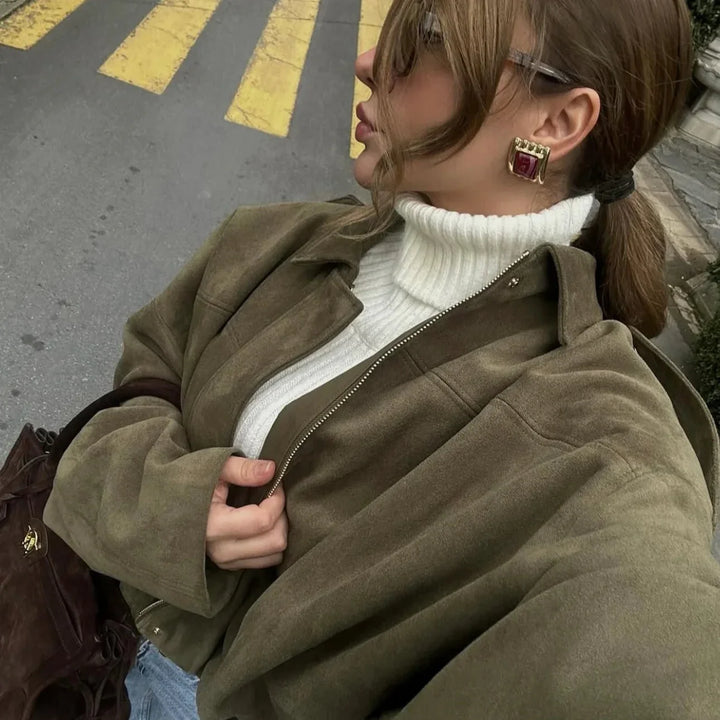 Lune London | Oversized Jacket - Soft Suede Lining - Fully Lined - Khaki