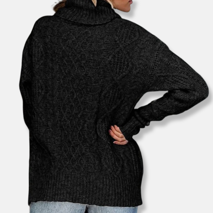 Lune London | Turtleneck Sweater - Cable Knit Tunic Length Sweater