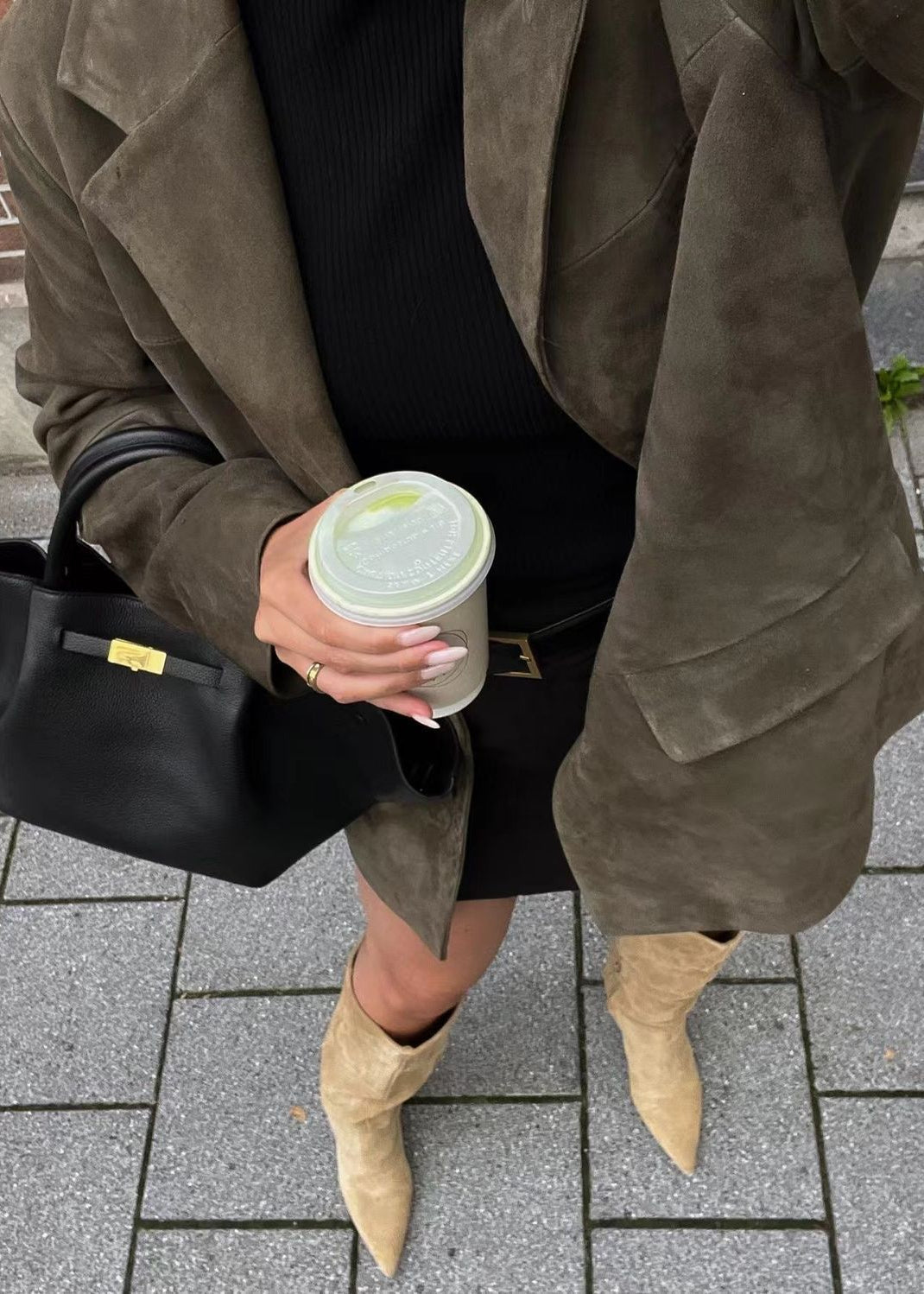 Lune London | Faux Suede Tailored Blazer in Deep Olive