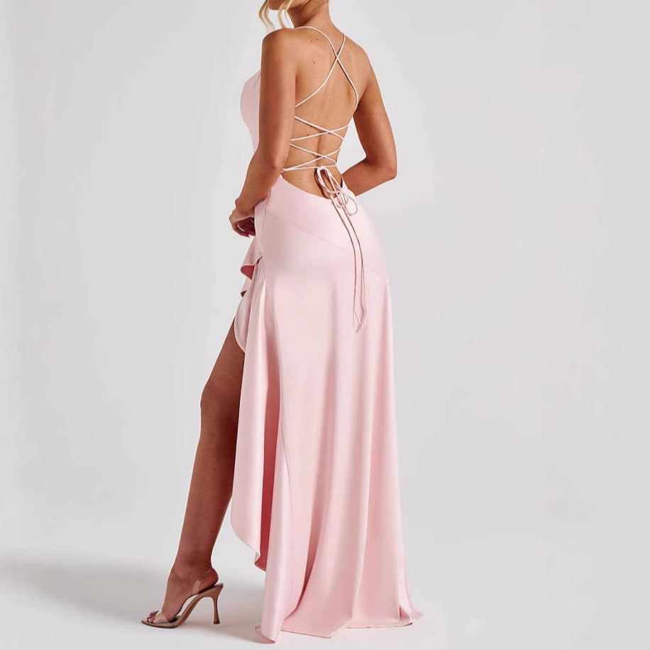Lune London | Back Cutout Ruffles Asymmetrical Dress