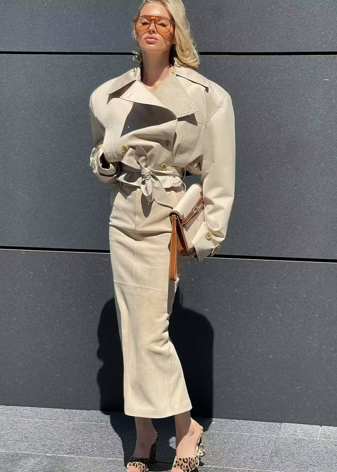 Lune London | Cropped Belt Trench Coat with Oversized Lapels