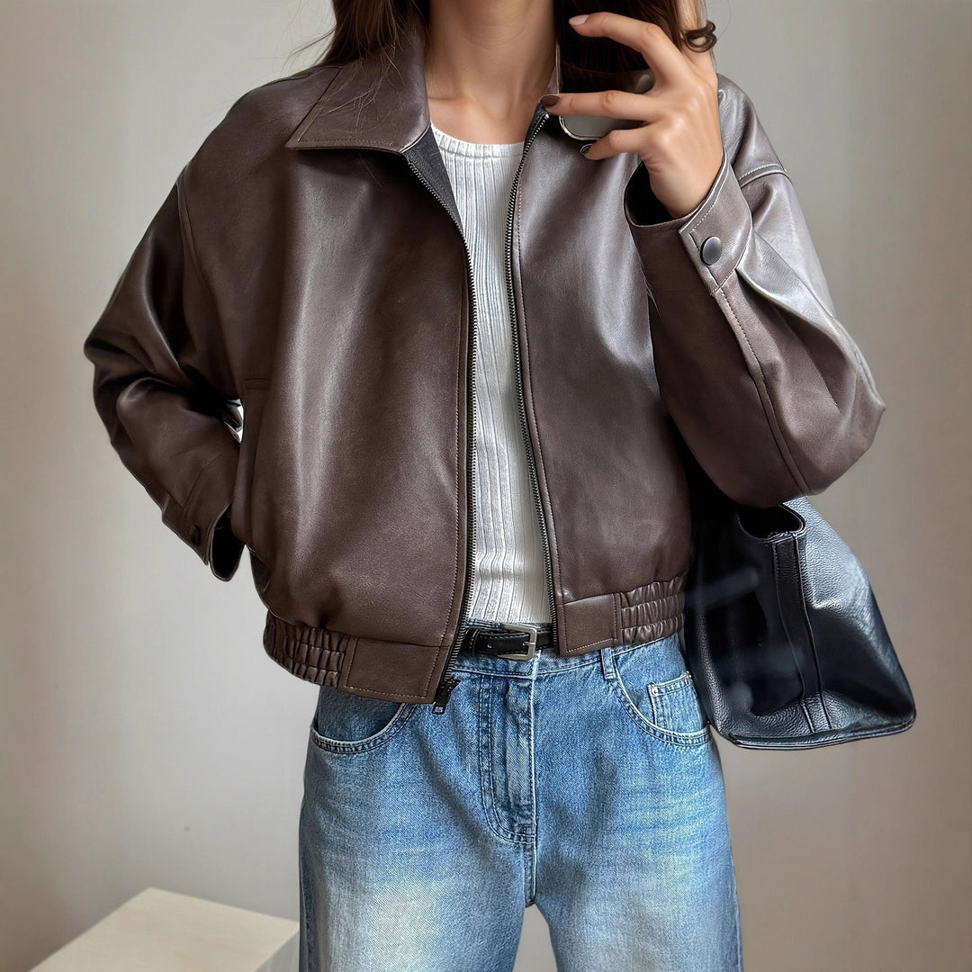 Lune London | Women's Leather Jacket with Long Sleeves Elvira
