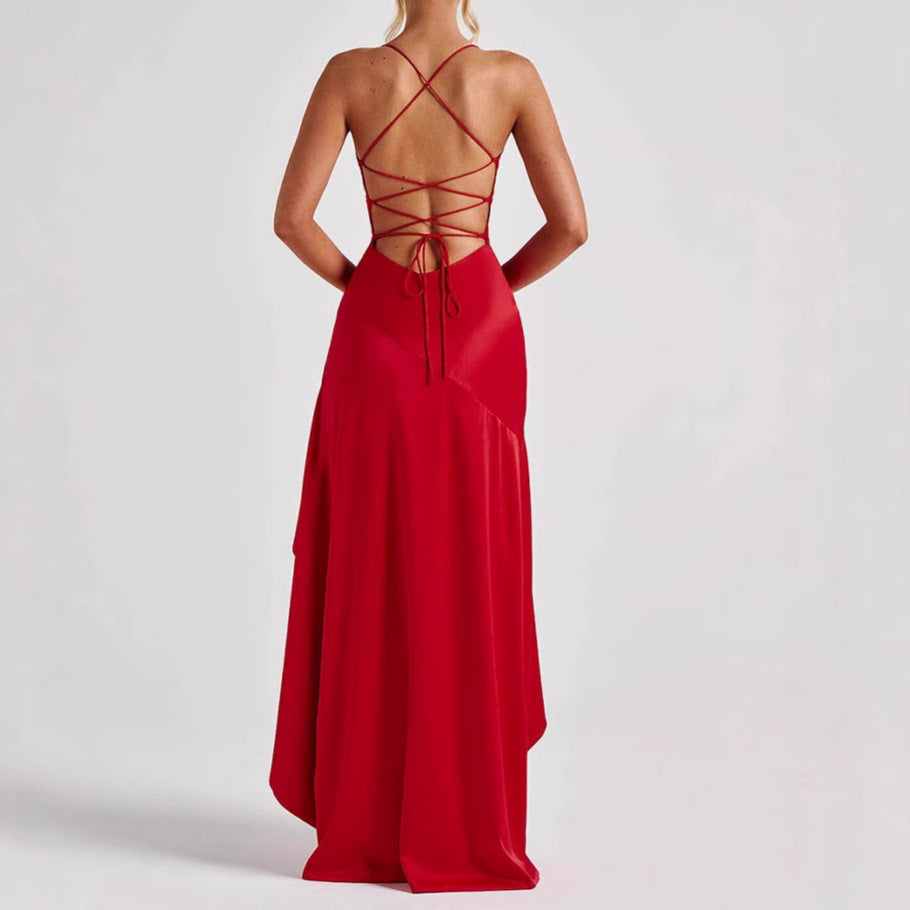Lune London | Back Cutout Ruffles Asymmetrical Dress