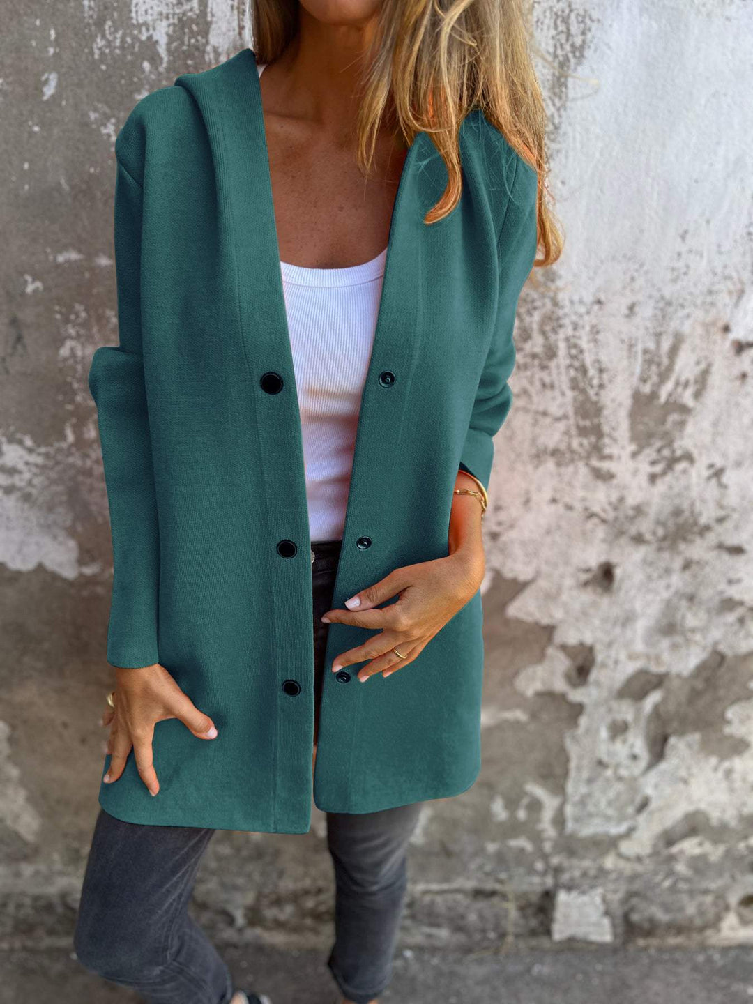 Lune London | Long Jacket - Wool Blend - Button Closure with Hood - Comfortable Fit