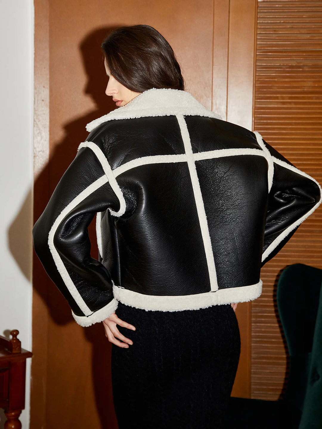 Lune London | Padded Contrast Trim Faux Leather Jacket