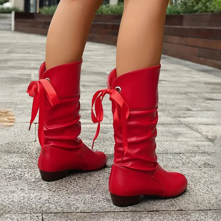 Lune London | Women's Fashion Lacing Chunky Heel Boots Up to the Calf