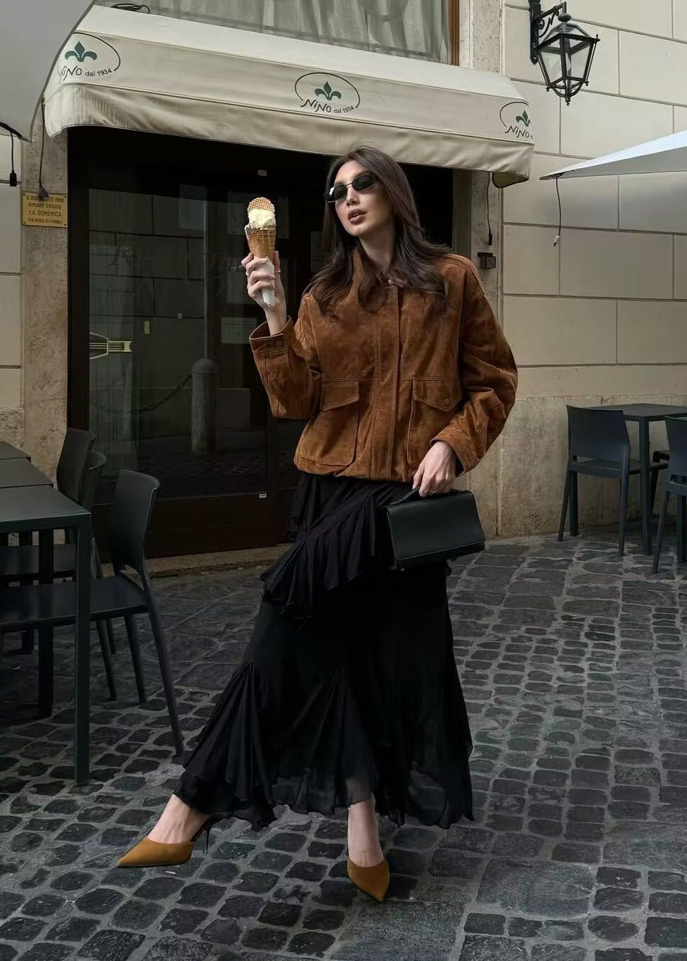 Lune London | Effect Oversized Jacket with Front Pockets – Brown