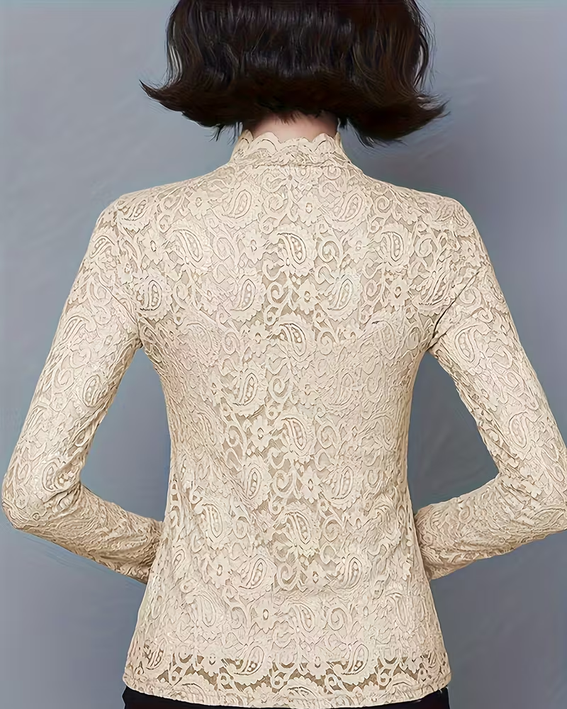 Lune London | Elegant Solid Color Half Neck Long Sleeve Lace