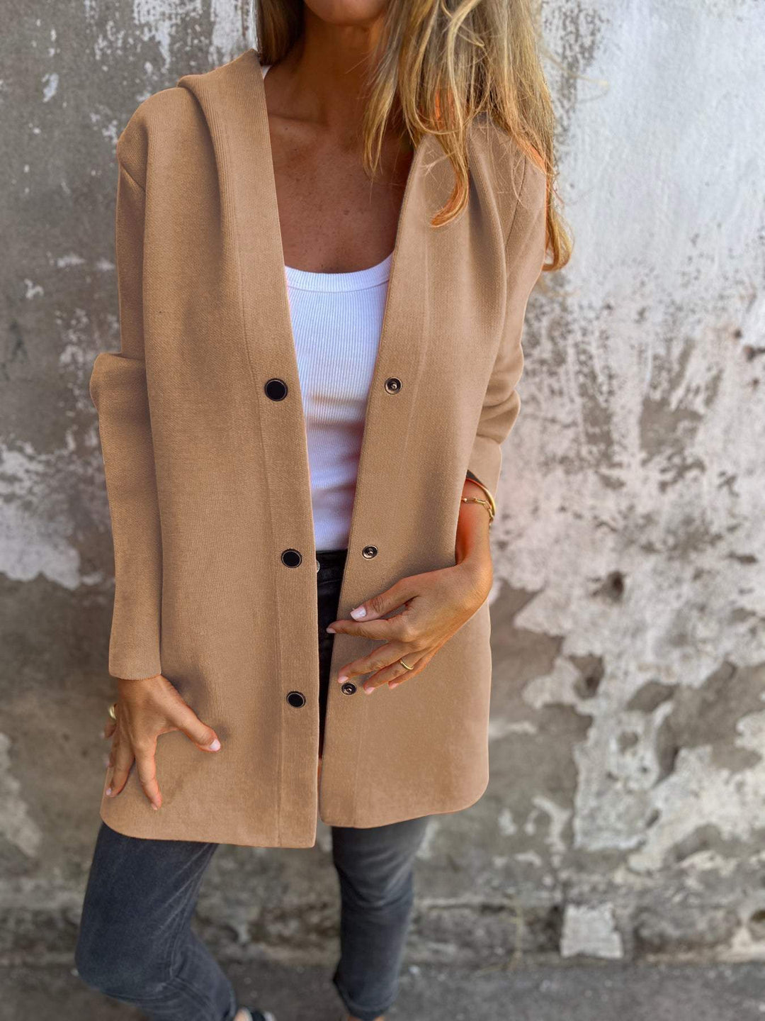 Lune London | Long Jacket - Wool Blend - Button Closure with Hood - Comfortable Fit